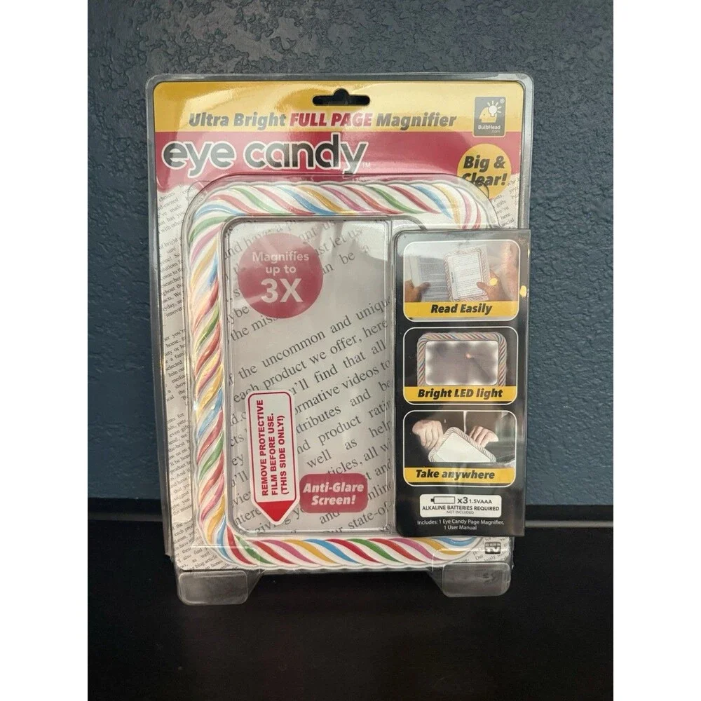 Eye Candy Ultra-Bright Full-Page Magnifier, As Seen On TV, Magnifies Up to 3X
